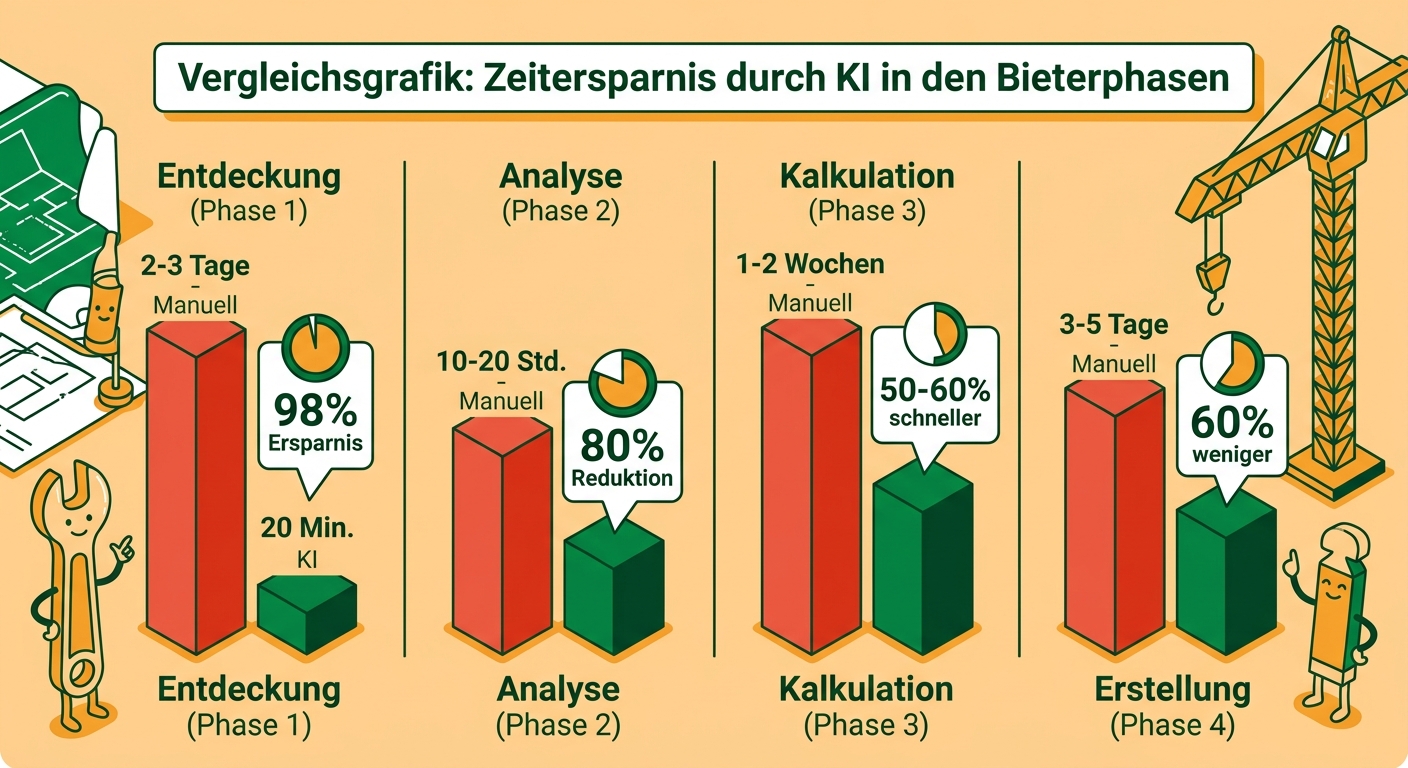 Vergleichsgrafik: Zeitersparnis durch KI in den Bieterphasen