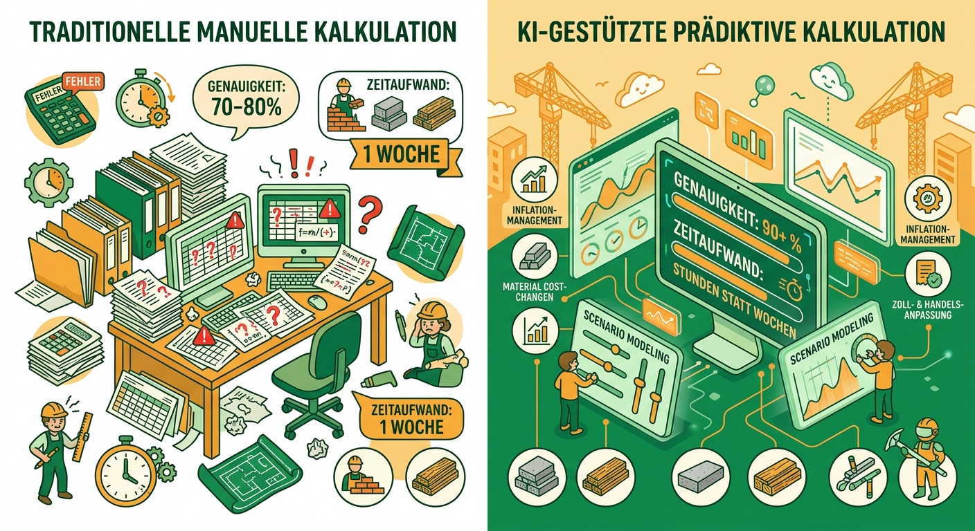 Vergleich: Manuelle Tabellen vs. KI-gestützte Kalkulation im Bauwesen